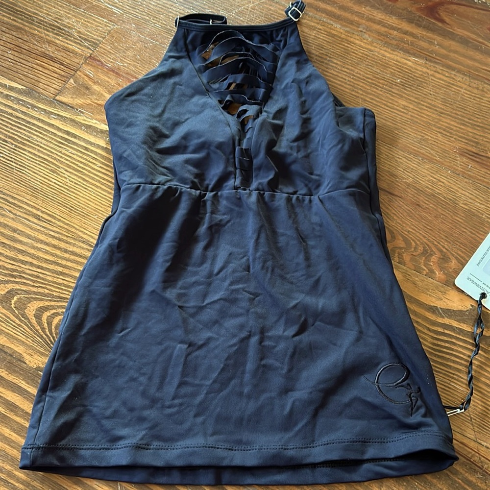 Equilibrium activewear black tank strappy back top.  Small NWT